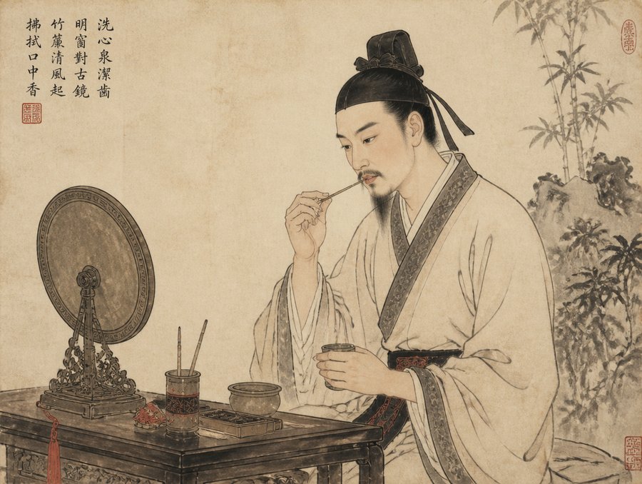 古人刷牙想象图